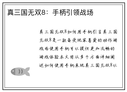 真三国无双8：手柄引领战场